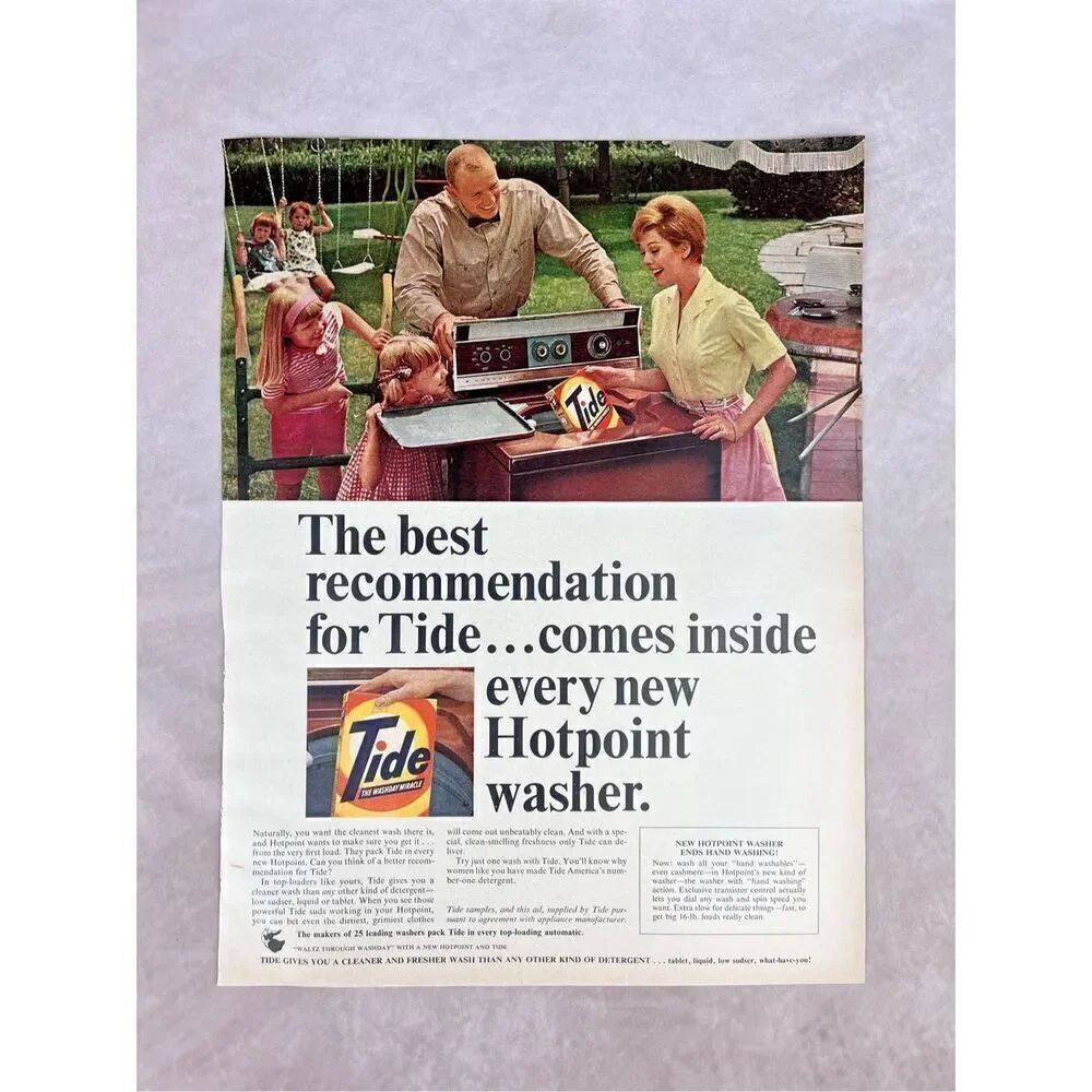 Vintage 1965 Tide Laundry Soap Detergent Print Ad Mod MCM